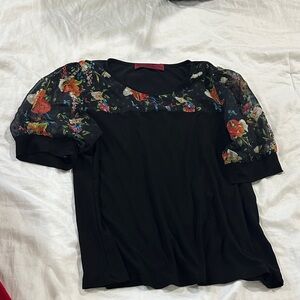Floral Sleeve Black Top